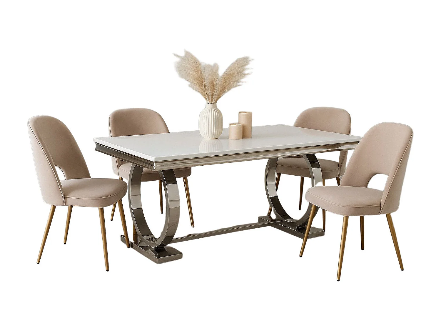 Table à Manger Rectangulaire Verre Blanc & Chrome – 180×90×75 cm – OMEGA