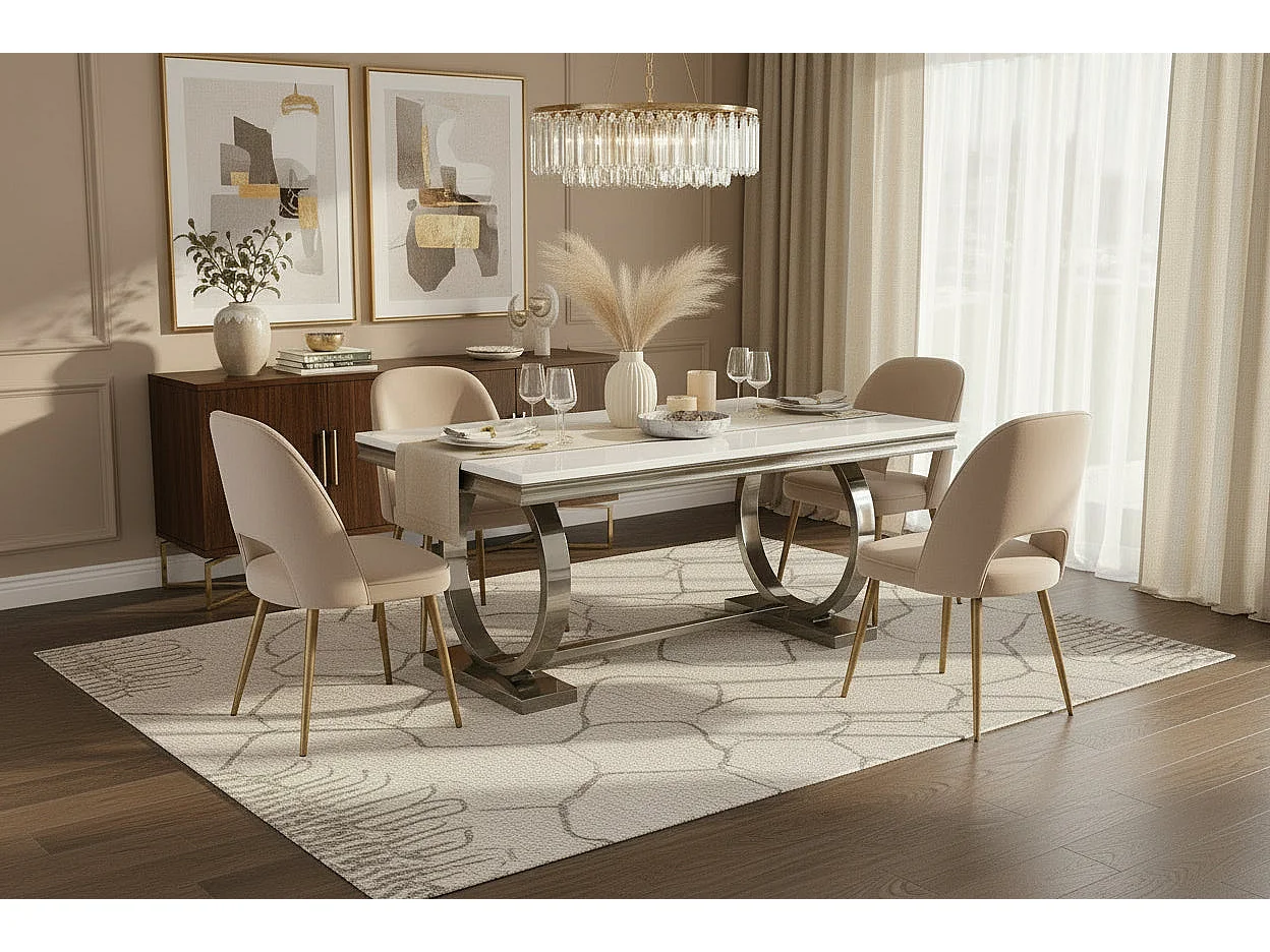 Table à Manger Rectangulaire Verre Blanc & Chrome – 180×90×75 cm – OMEGA