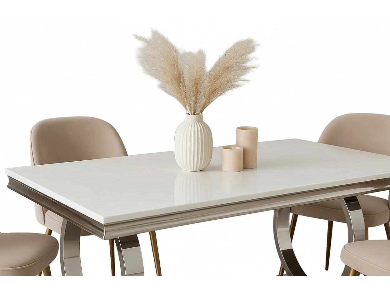 Table à Manger Rectangulaire Verre Blanc & Chrome – 180×90×75 cm – OMEGA