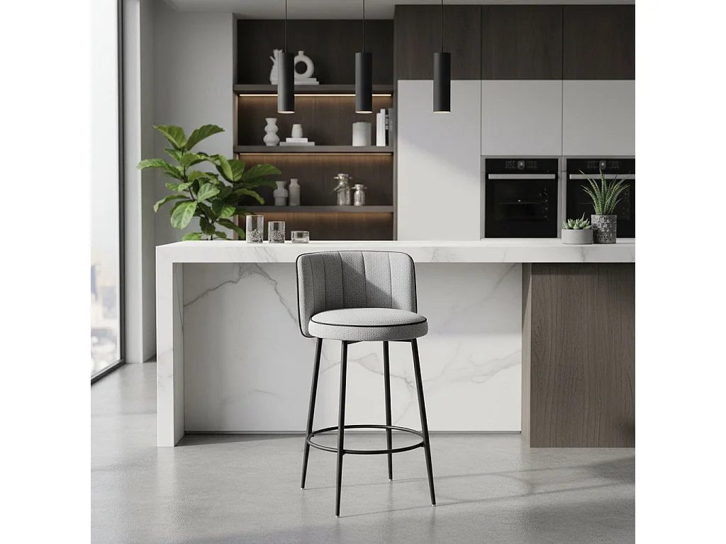 Lot 2 Tabourets de Bar Cathy Gris Pieds Métal Noir