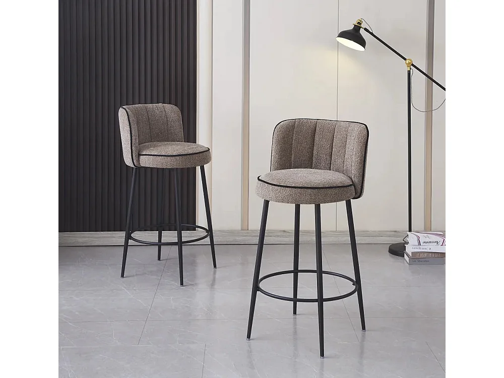 Lot 2 Tabourets de Bar Cathy Taupe Pieds Métal Noir