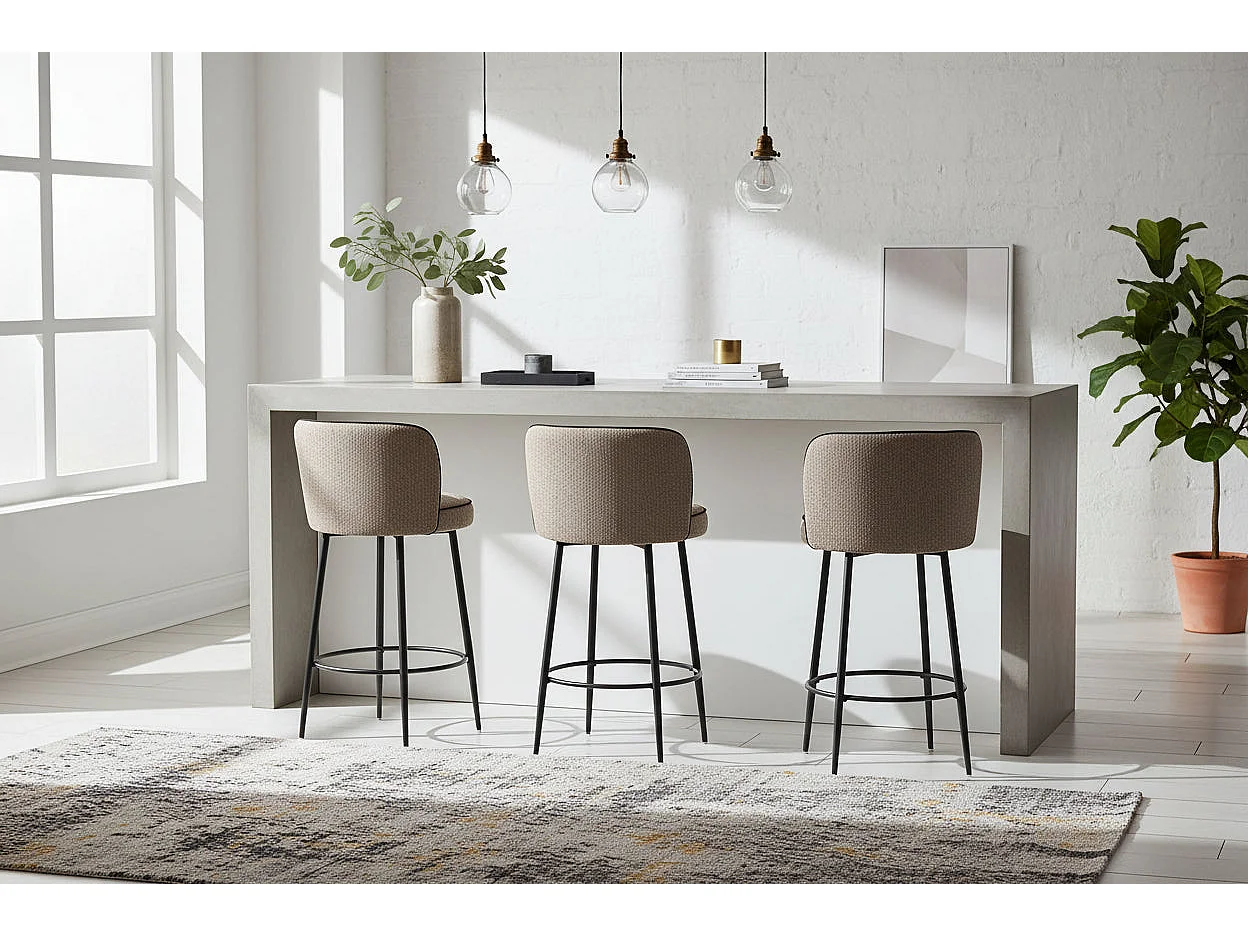 Lot 2 Tabourets de Bar Cathy Taupe Pieds Métal Noir