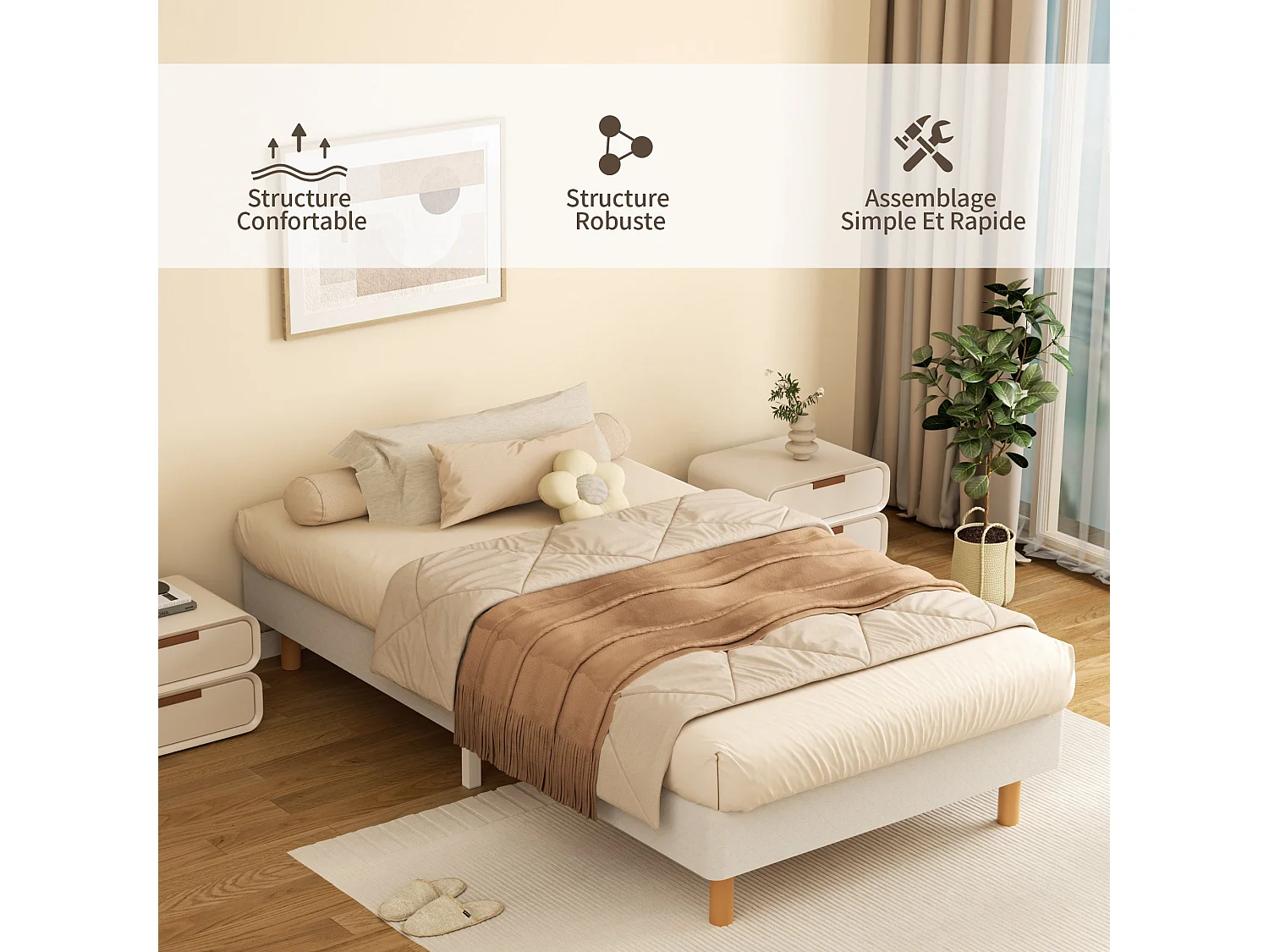 Sommier à Lattes 90x190 cm, 6 pieds, 14 lattes