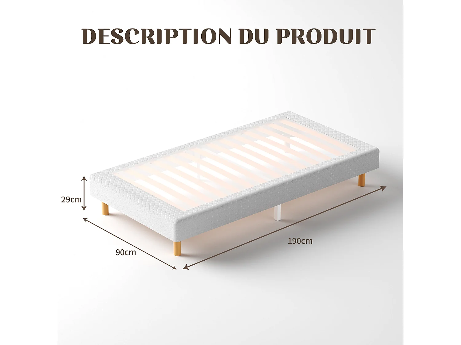 Sommier à Lattes 90x190 cm, 6 pieds, 14 lattes