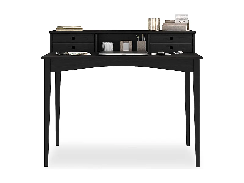 Bureau MILANO secrétaire en pin massif avec 4 tiroirs et 1 niche, Noir