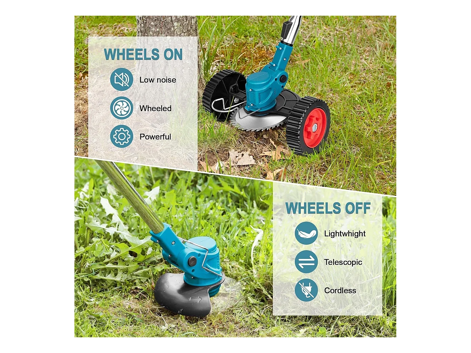 Elektrischer Unkrautvernichter Akku-Rasenmäher Rasenkantenschneider mit 2000-mAh-Li-Ionen-Akku und 3 Schneidklingenarten Unkrautvernichter