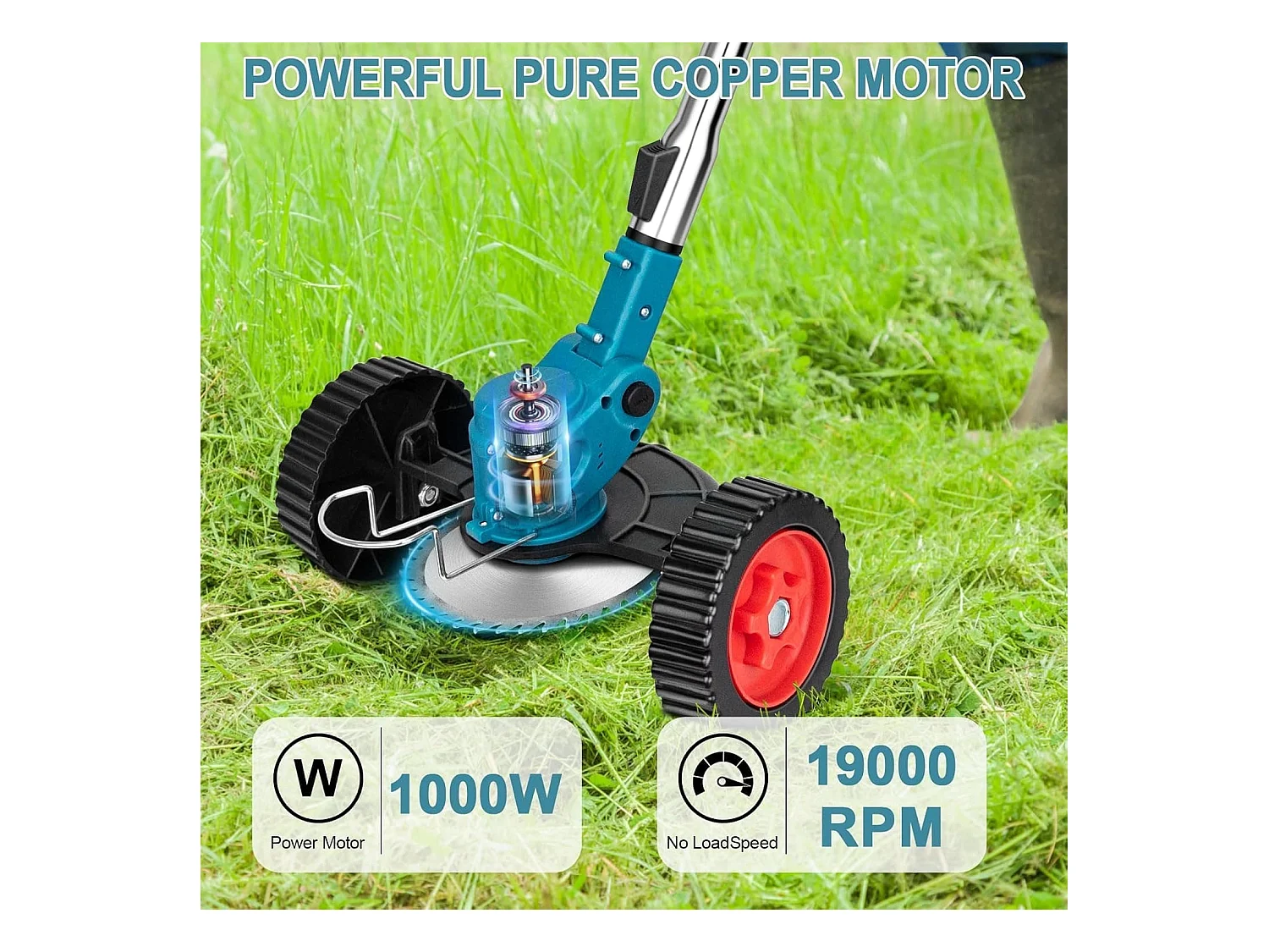 Elektrischer Unkrautvernichter Akku-Rasenmäher Rasenkantenschneider mit 2000-mAh-Li-Ionen-Akku und 3 Schneidklingenarten Unkrautvernichter