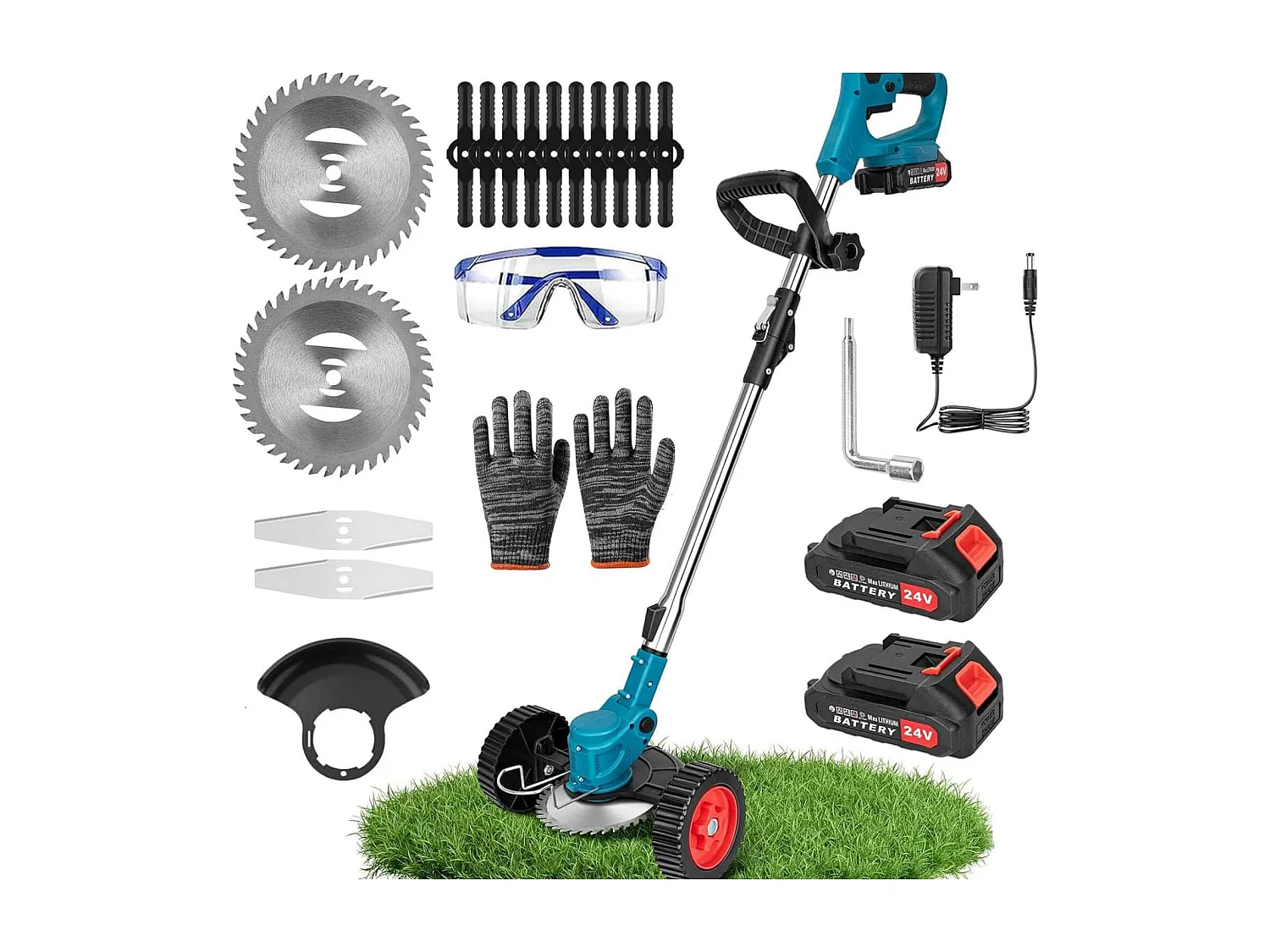 Elektrischer Unkrautvernichter Akku-Rasenmäher Rasenkantenschneider mit 2000-mAh-Li-Ionen-Akku und 3 Schneidklingenarten Unkrautvernichter