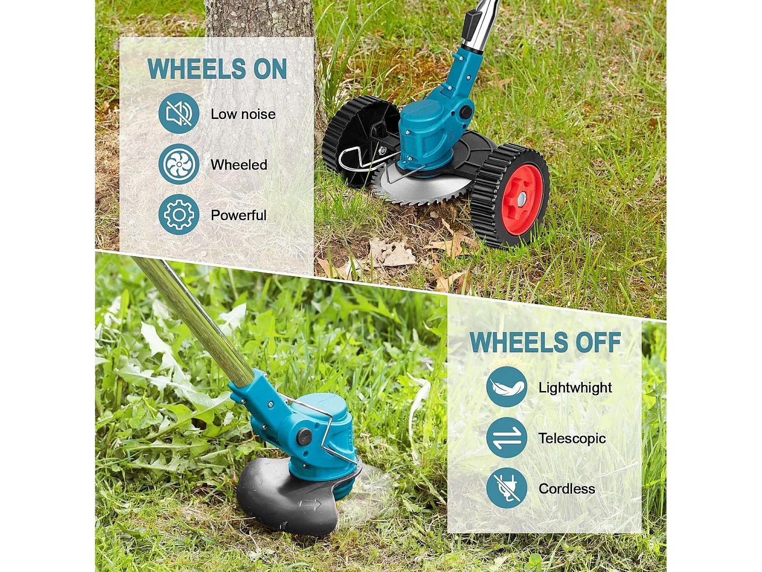 Elektrischer Unkrautvernichter Akku-Rasenmäher Rasenkantenschneider mit 2000-mAh-Li-Ionen-Akku und 3 Schneidklingenarten Unkrautvernichter