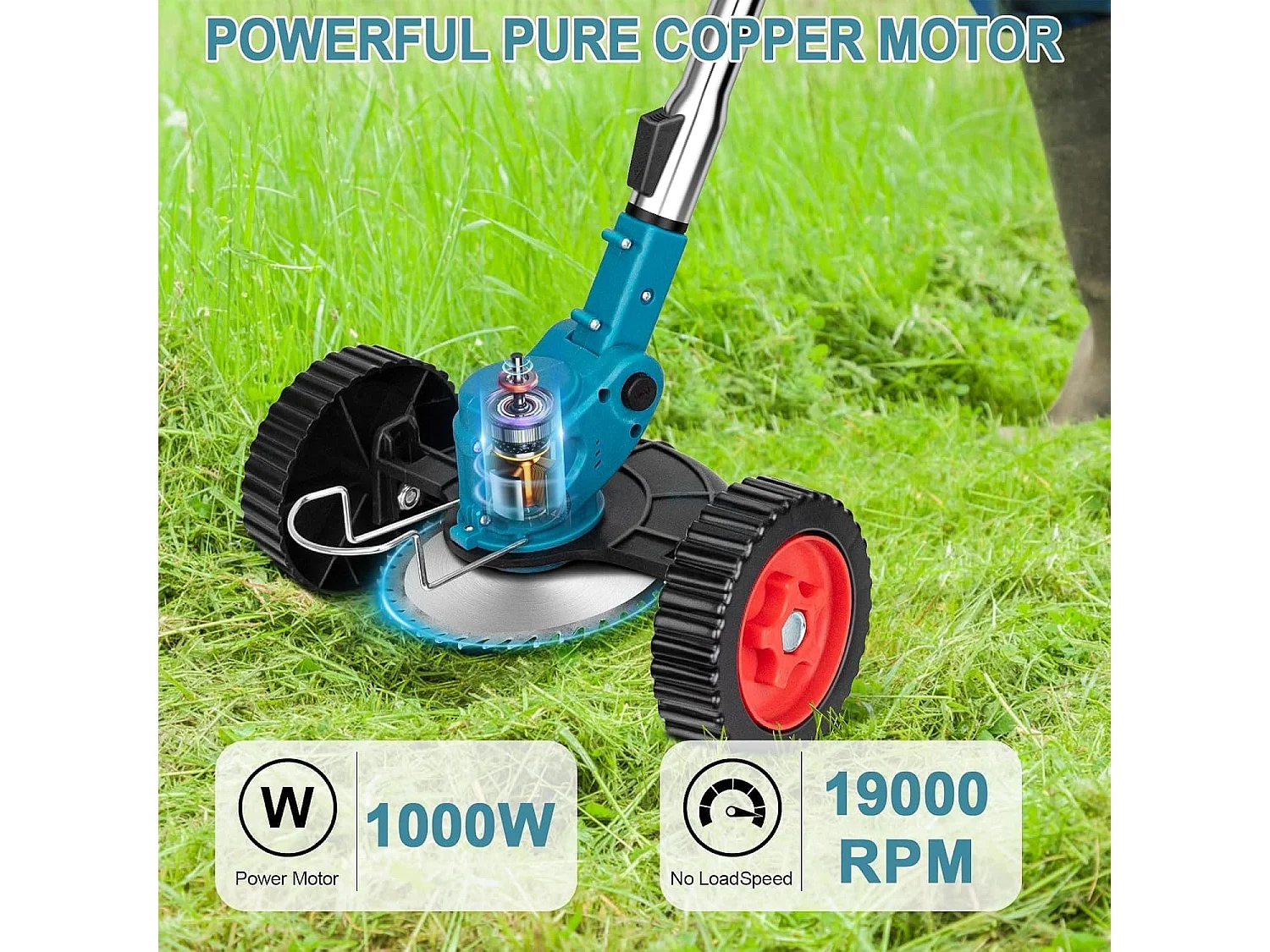 Elektrischer Unkrautvernichter Akku-Rasenmäher Rasenkantenschneider mit 2000-mAh-Li-Ionen-Akku und 3 Schneidklingenarten Unkrautvernichter