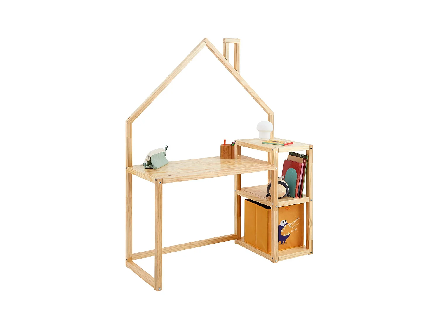 Bureau enfant NIVIA en forme de maison en pin massif, bureau chambre enfant bois, en pin massif coloris naturel