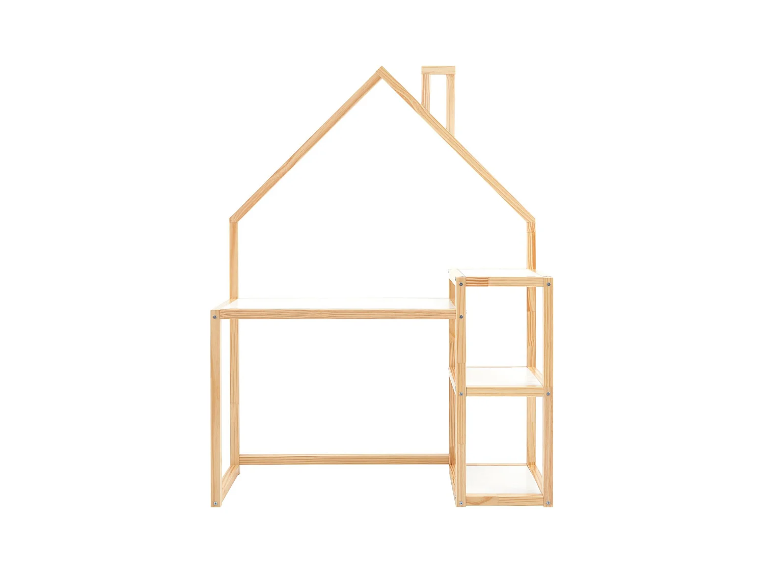 Bureau enfant NIVIA en forme de maison en pin massif, bureau chambre enfant bois, en pin massif coloris blanc/naturel