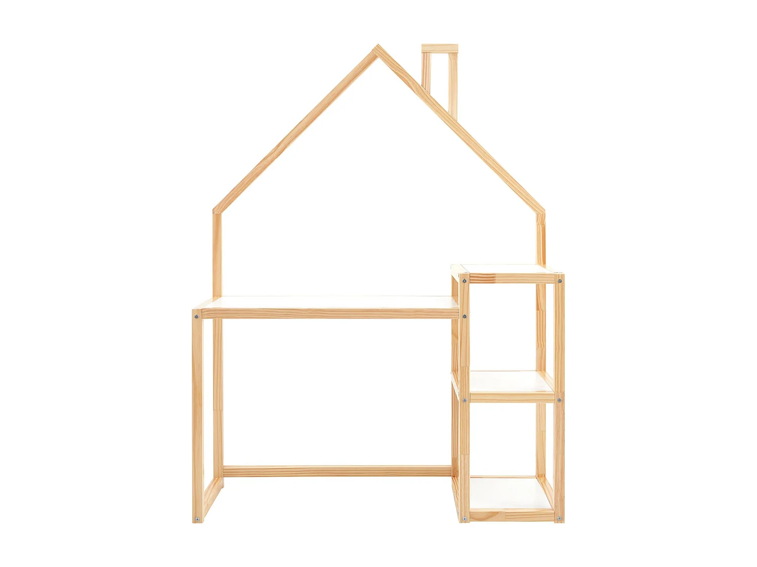 Bureau enfant NIVIA en forme de maison en pin massif, bureau chambre enfant bois, en pin massif coloris blanc/naturel