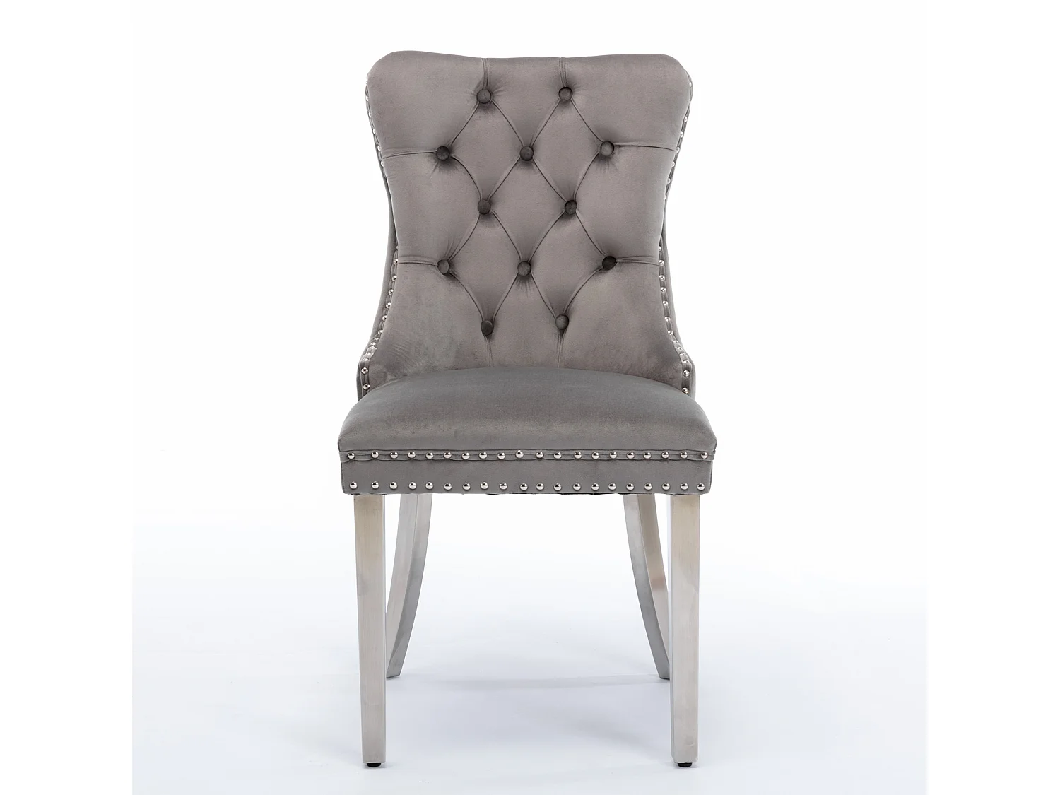 Lot de 2 chaises de salle à manger en velours gris avec dossier rembourré et pieds en métal argenté