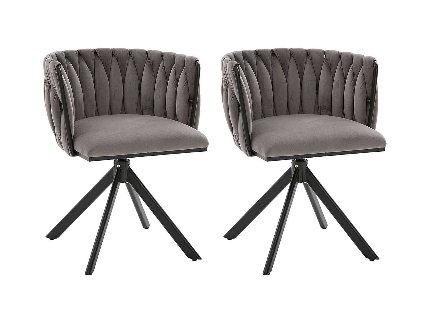 Lot de 2 chaises de salle à manger en velours gris avec fonction pivotante et pieds en métal noir