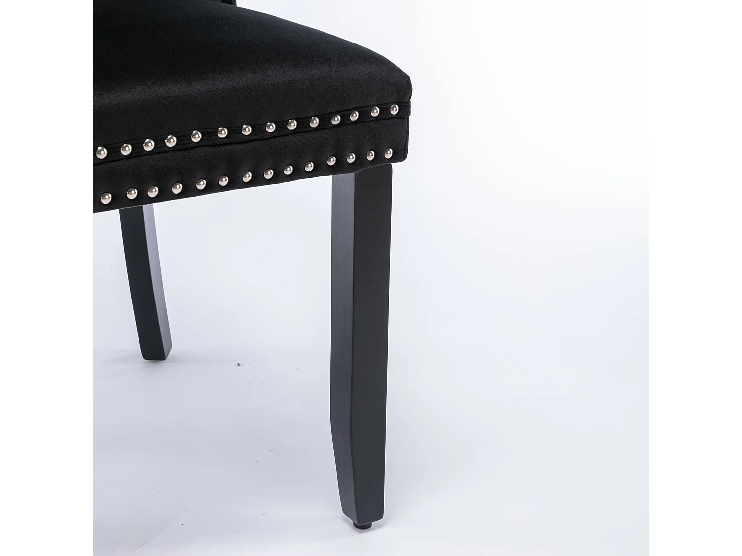 Lot de 2 chaises de salle à manger en velours noir avec garniture cloutée et dossier rembourré