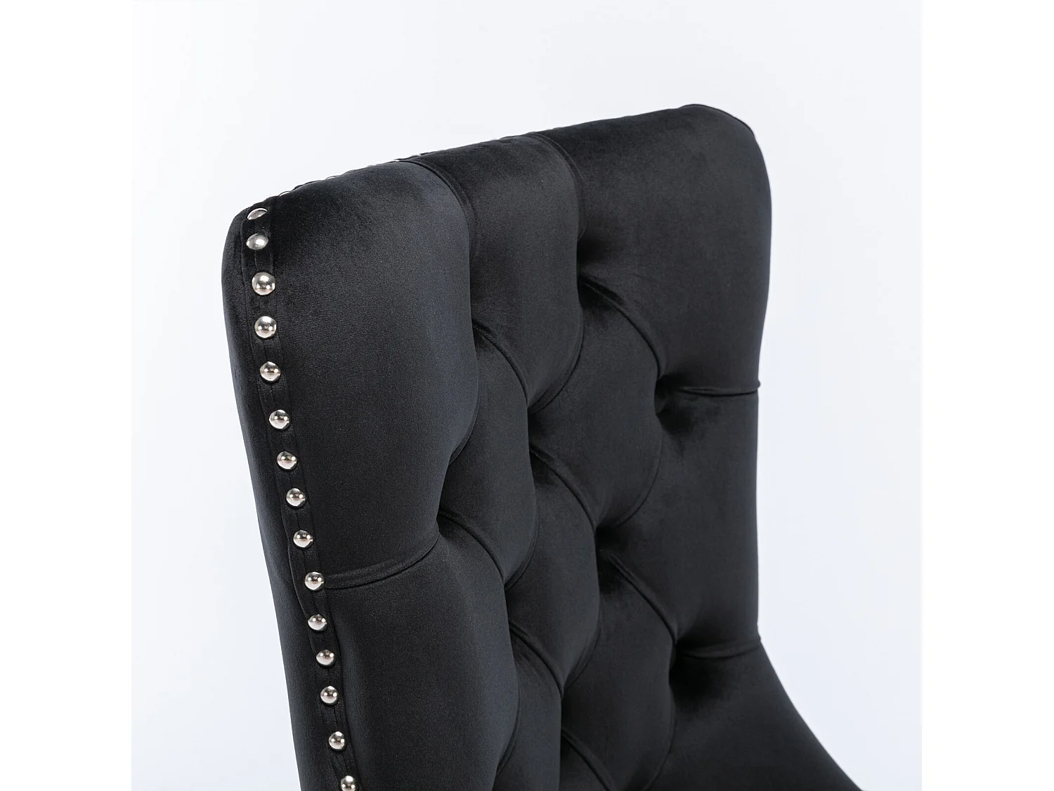 Lot de 2 chaises de salle à manger en velours noir avec garniture cloutée et dossier rembourré