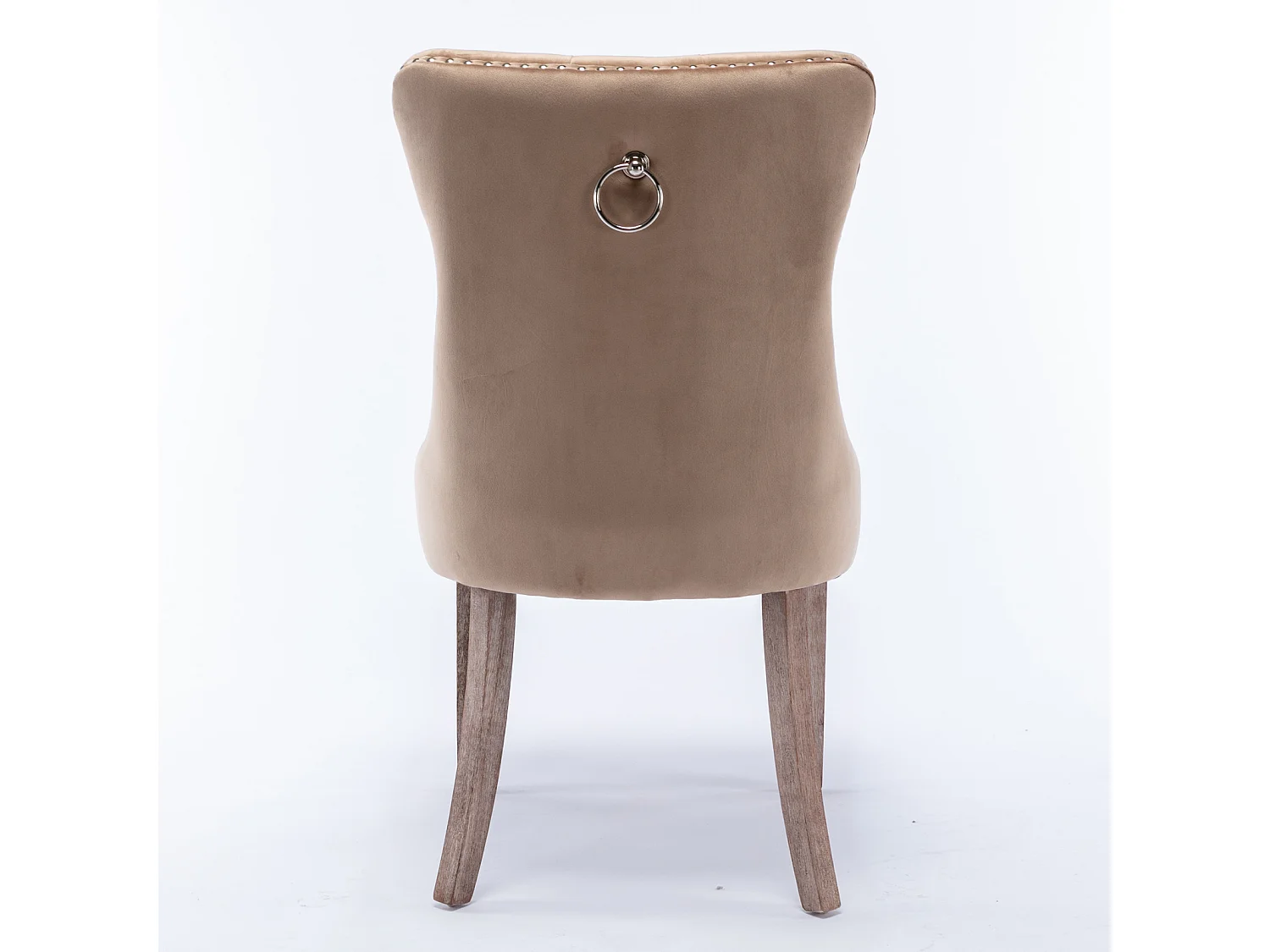 Set van 2 eetkamerstoelen in kaki fluweel met siernagels en gevoerde rugleuning