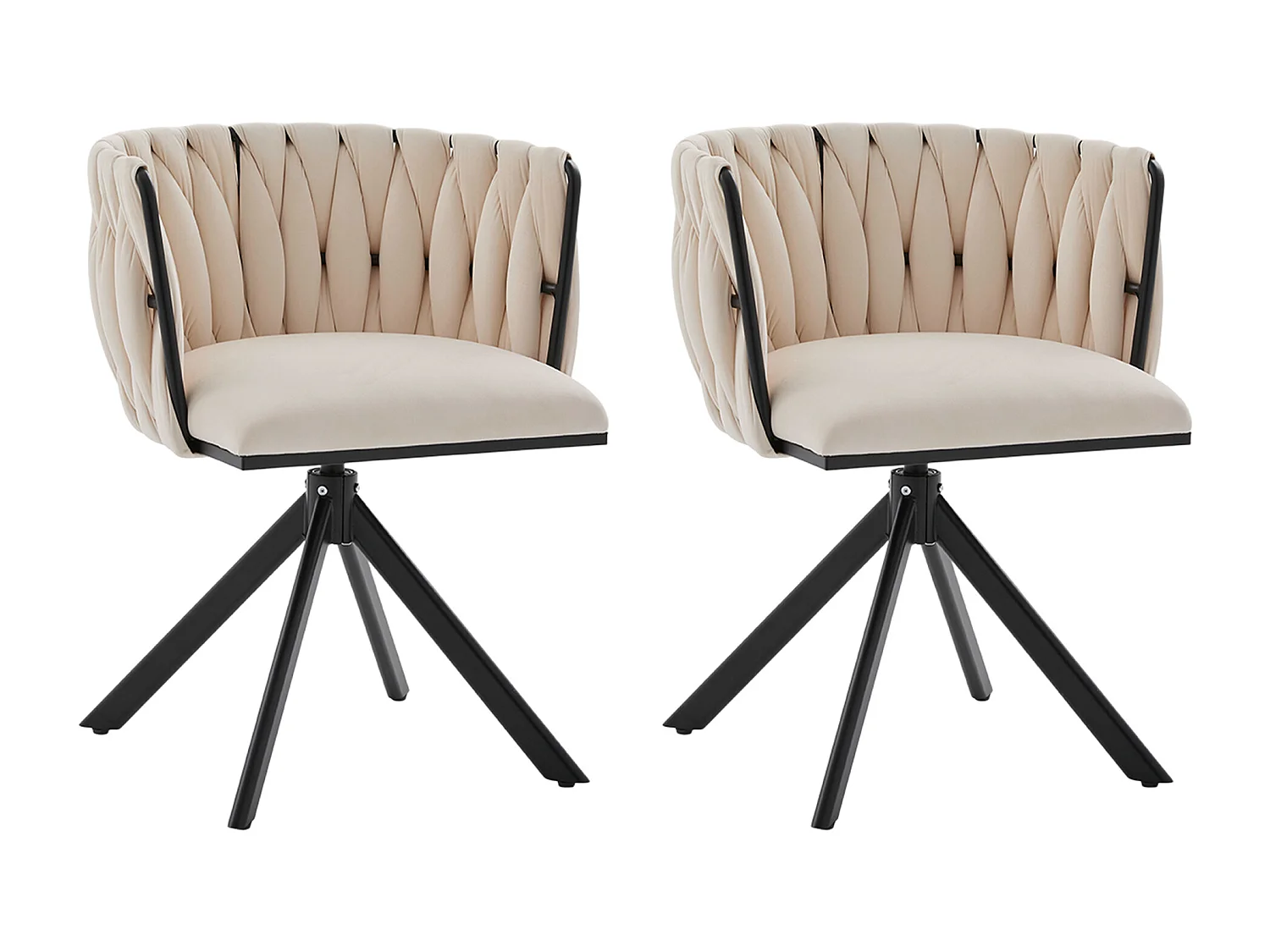 Lot de 2 chaises de salle à manger en velours ivoire avec fonction pivotante et pieds en métal noir