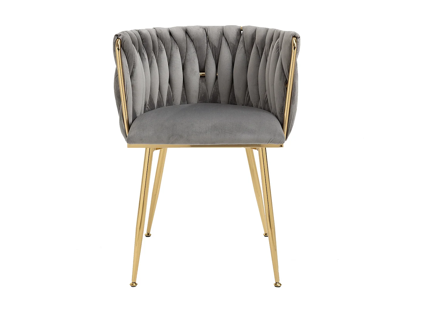 Lot de 2 chaises de salle à manger avec dossier tressé et pieds en métal doré - velours gris