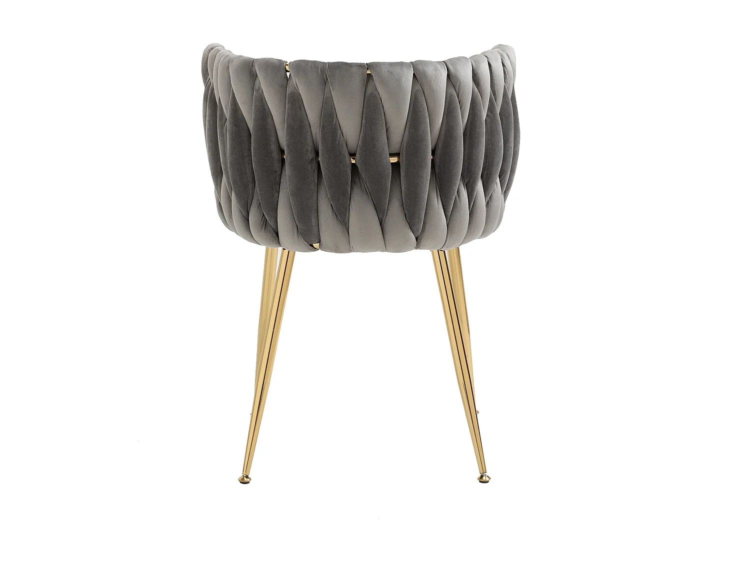 Lot de 2 chaises de salle à manger avec dossier tressé et pieds en métal doré - velours gris