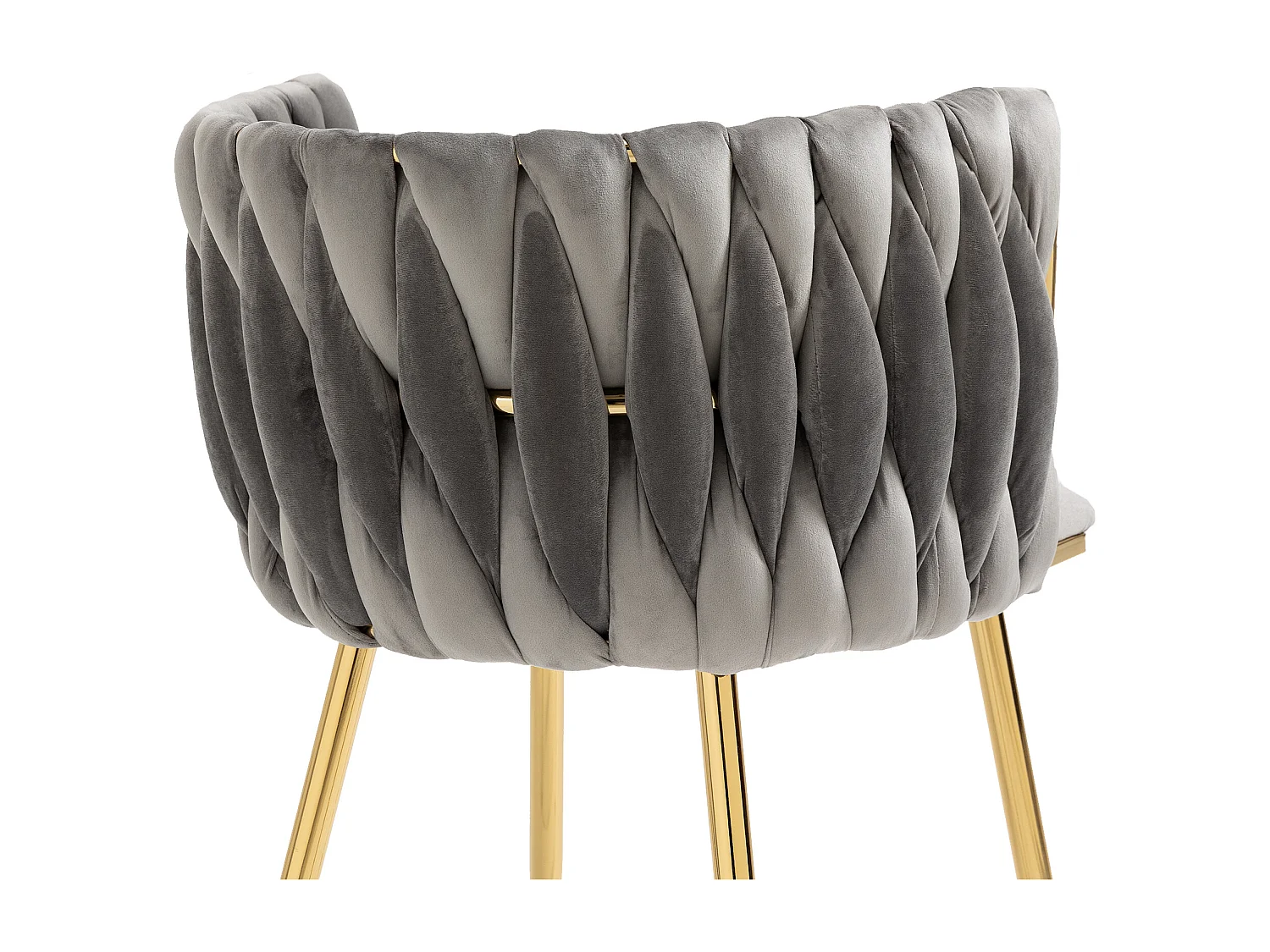 Lot de 2 chaises de salle à manger avec dossier tressé et pieds en métal doré - velours gris