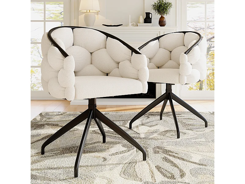 Juego de 2 sillas de comedor giratorias con respaldo y estructura de metal negro - terciopelo beige