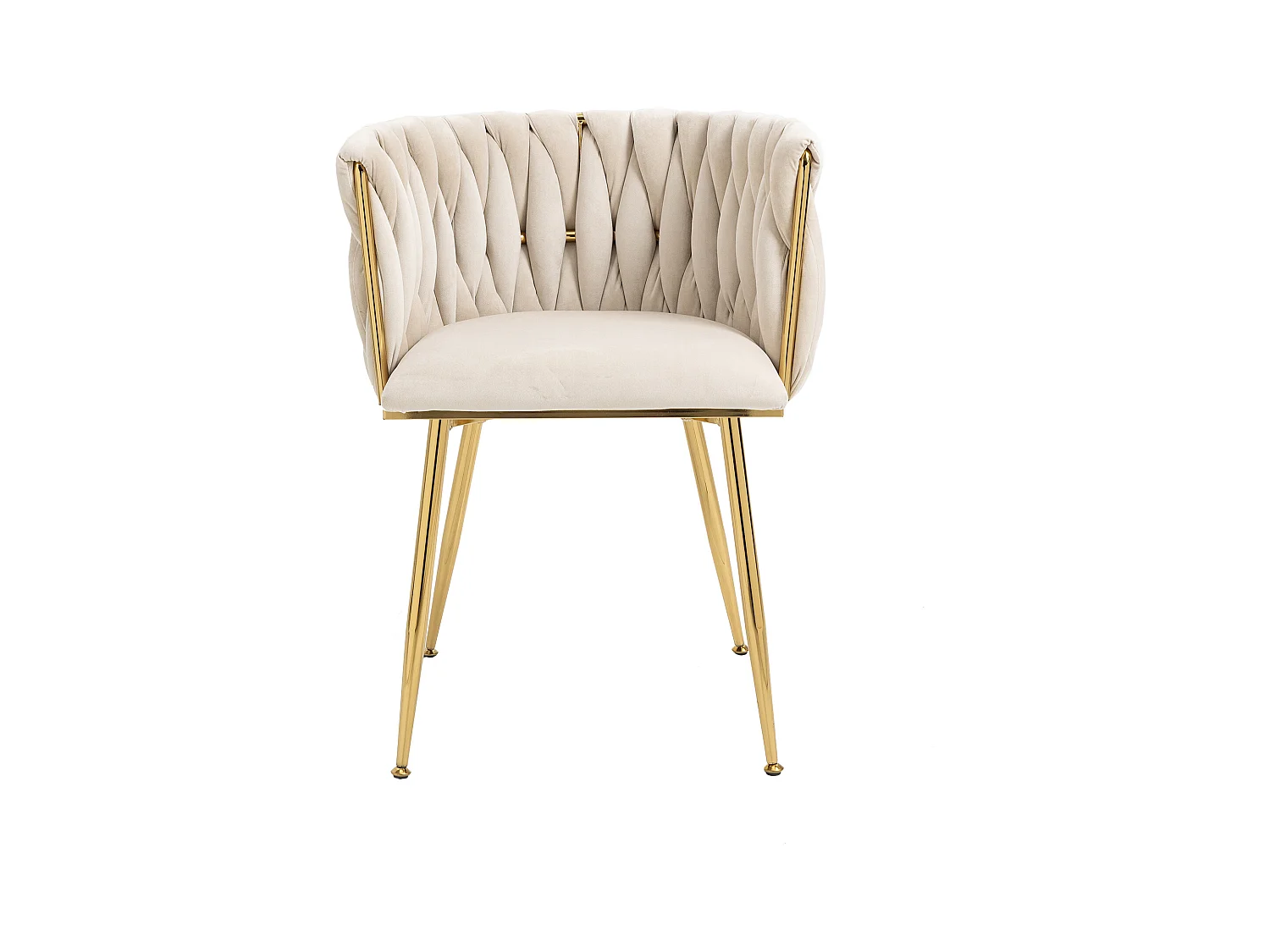 Lot de 2 chaises de salle à manger avec dossier tressé et pieds en métal doré - velours ivoire