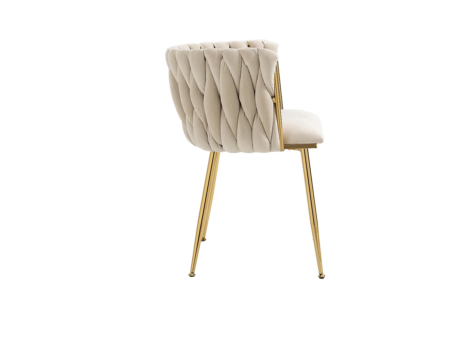 Lot de 2 chaises de salle à manger avec dossier tressé et pieds en métal doré - velours ivoire