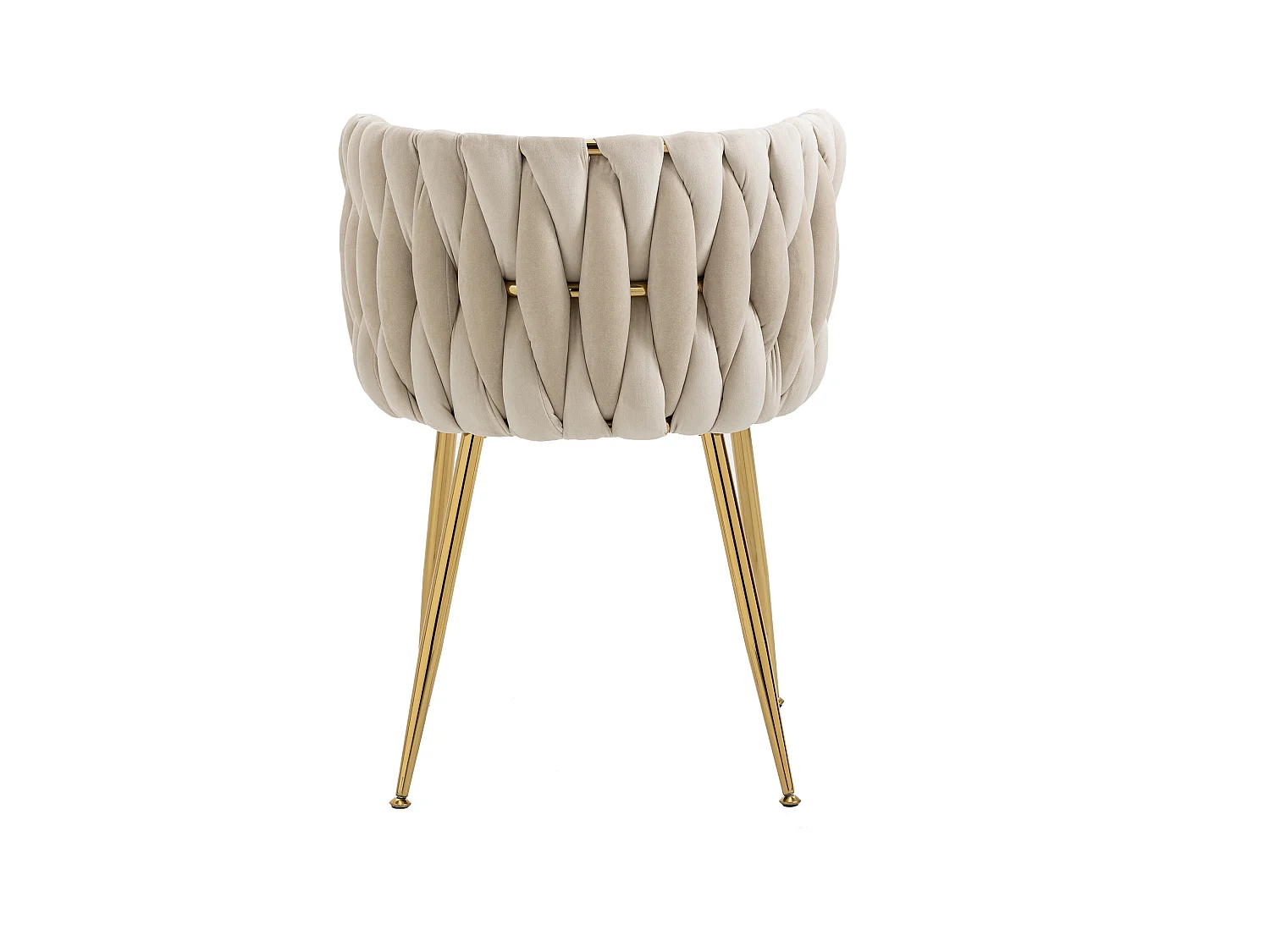 Lot de 2 chaises de salle à manger avec dossier tressé et pieds en métal doré - velours ivoire