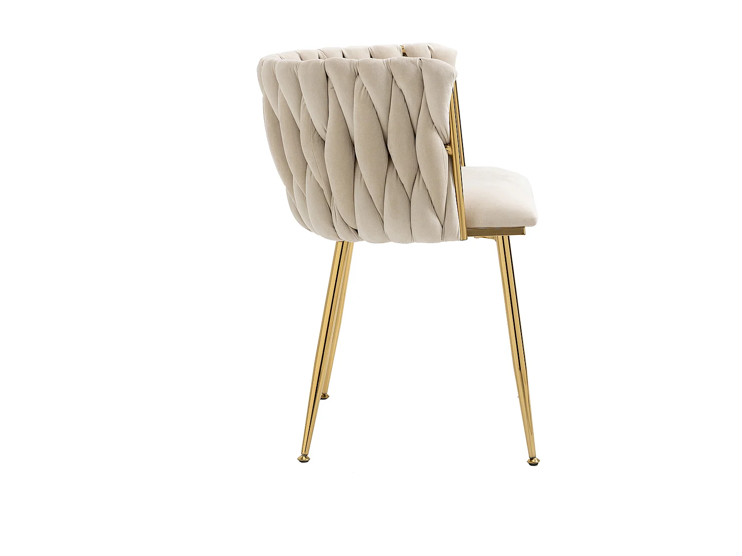 Lot de 2 chaises de salle à manger avec dossier tressé et pieds en métal doré - velours ivoire