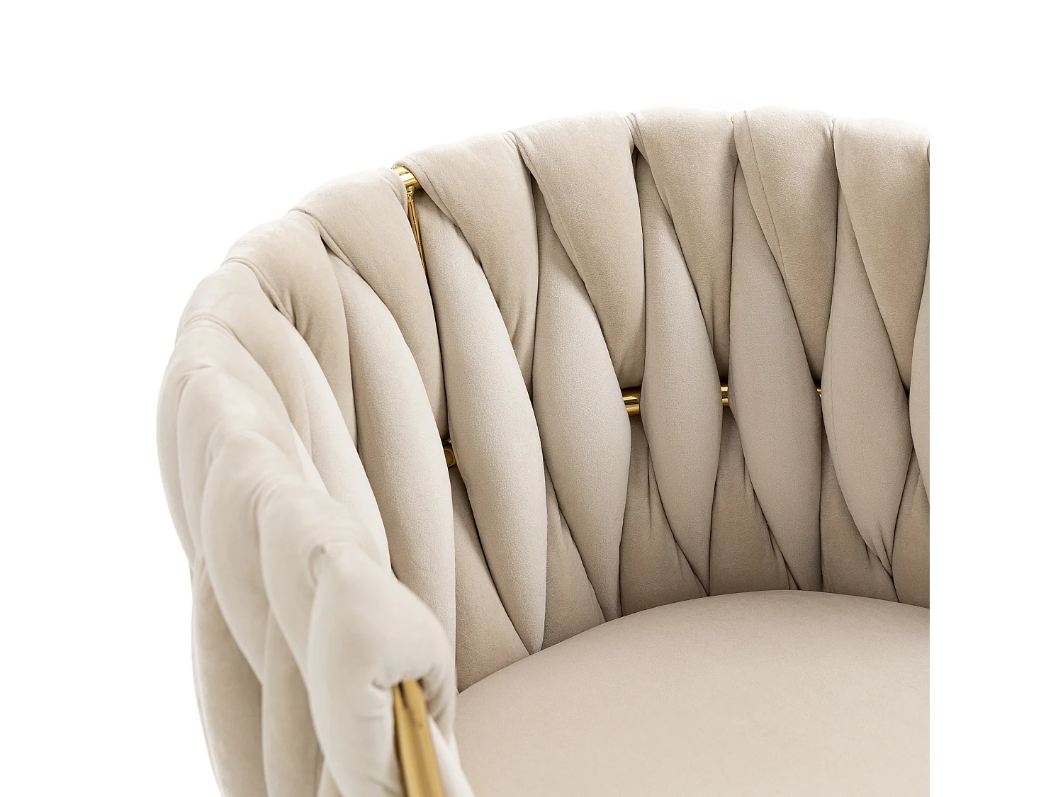 Lot de 2 chaises de salle à manger avec dossier tressé et pieds en métal doré - velours ivoire