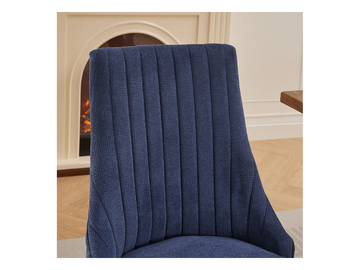 Lot de 2 chaises de salle à manger avec dossier rembourré et pieds en bois - Chenille bleu