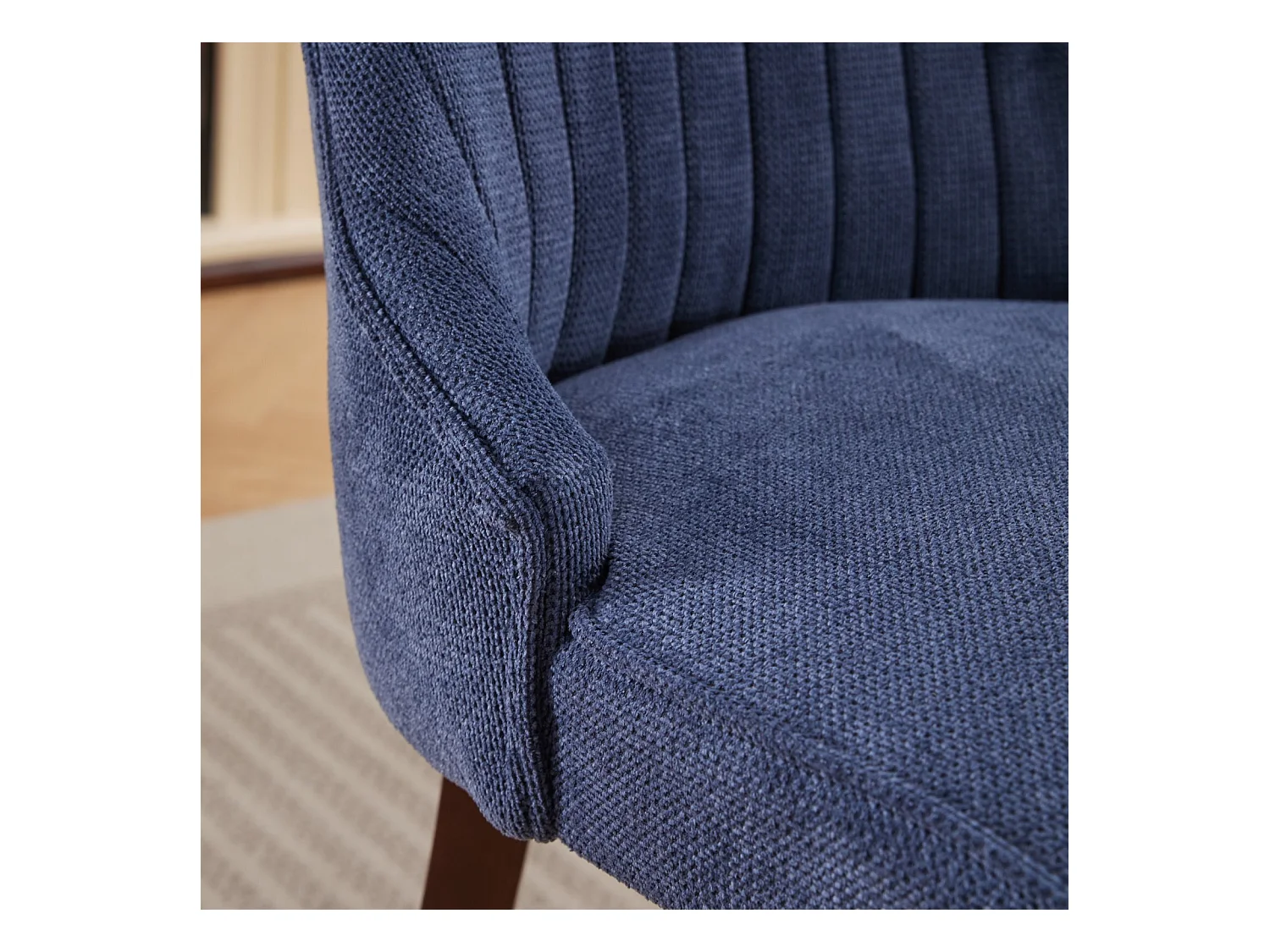 Lot de 2 chaises de salle à manger avec dossier rembourré et pieds en bois - Chenille bleu