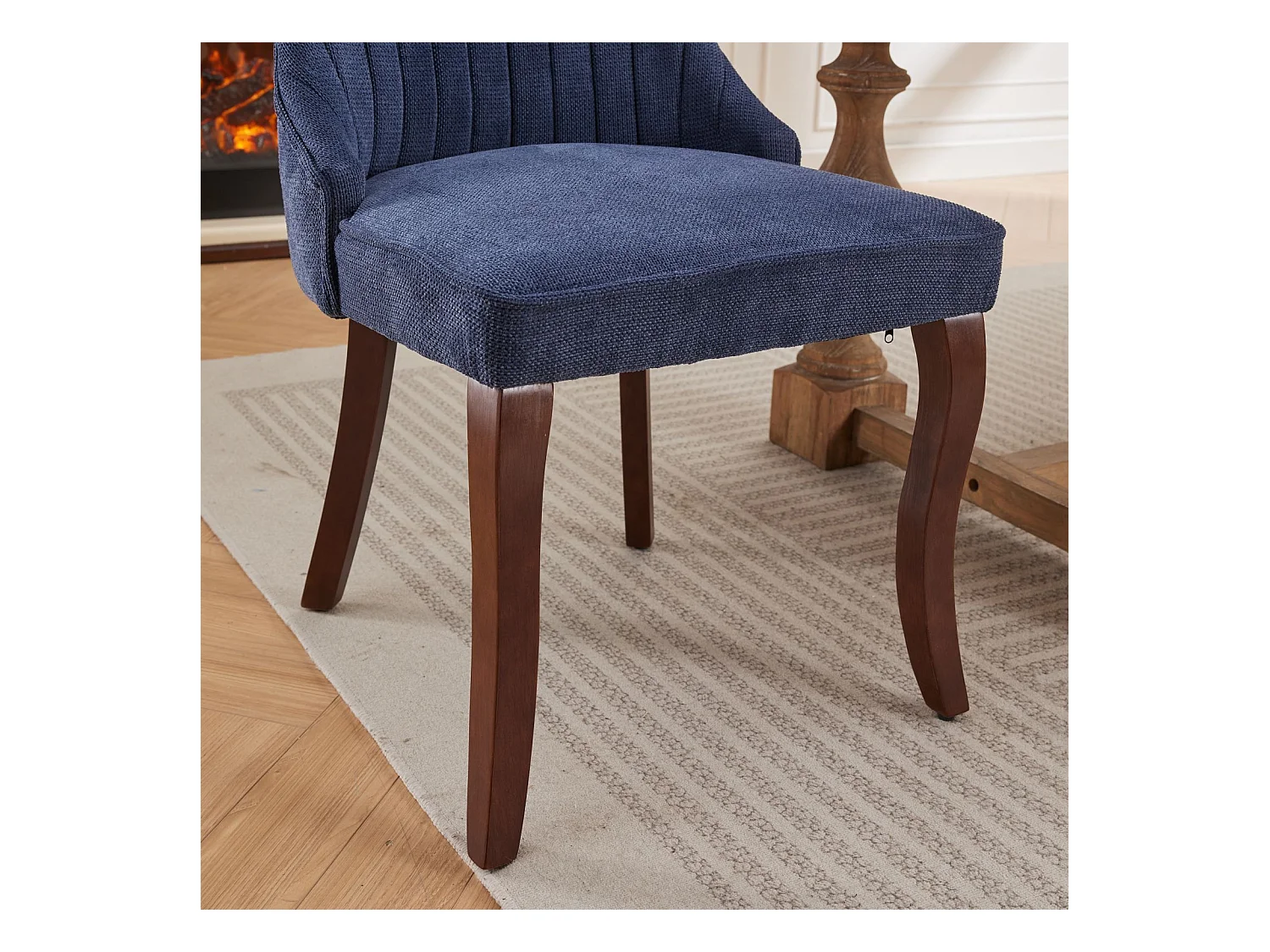 Lot de 2 chaises de salle à manger avec dossier rembourré et pieds en bois - Chenille bleu