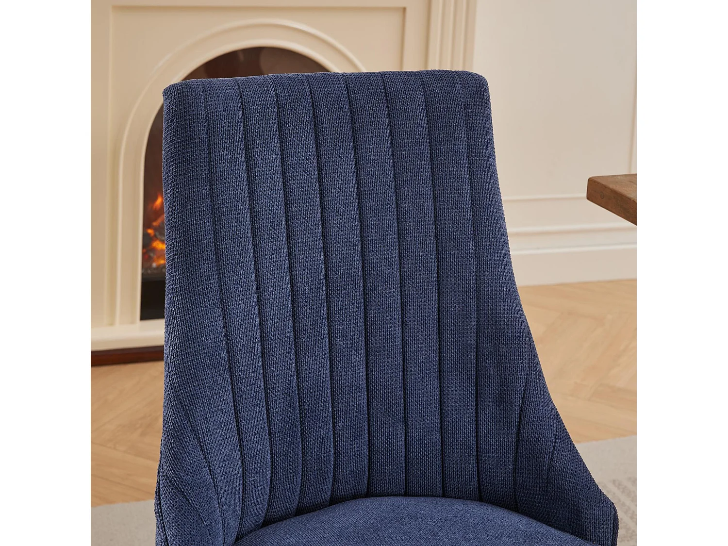 Lot de 2 chaises de salle à manger avec dossier rembourré et pieds en bois - Chenille bleu