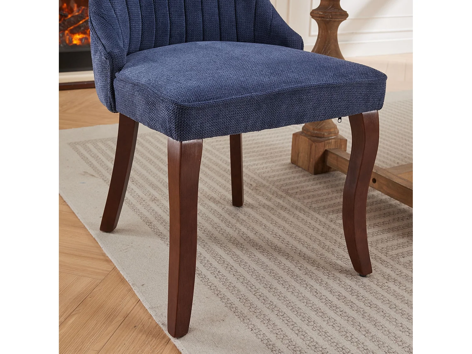 Lot de 2 chaises de salle à manger avec dossier rembourré et pieds en bois - Chenille bleu