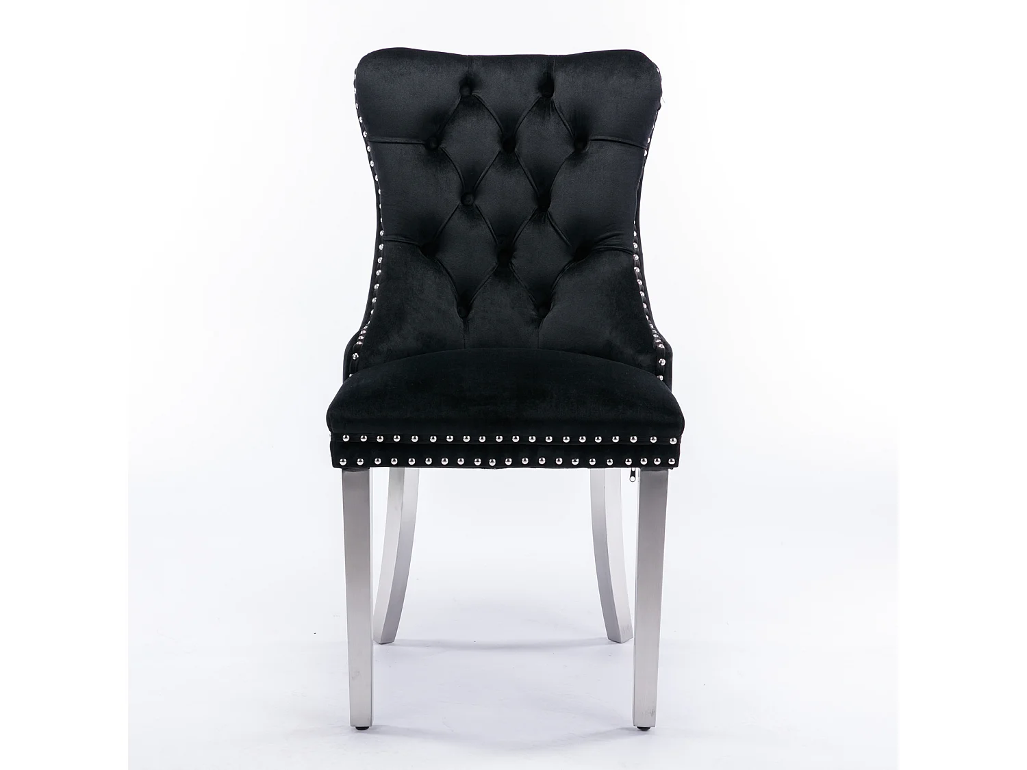 Zestaw 2 krzeseł do jadalni z czarnego aksamitu z tapicerowanym oparciem i srebrnymi metalowymi nogami