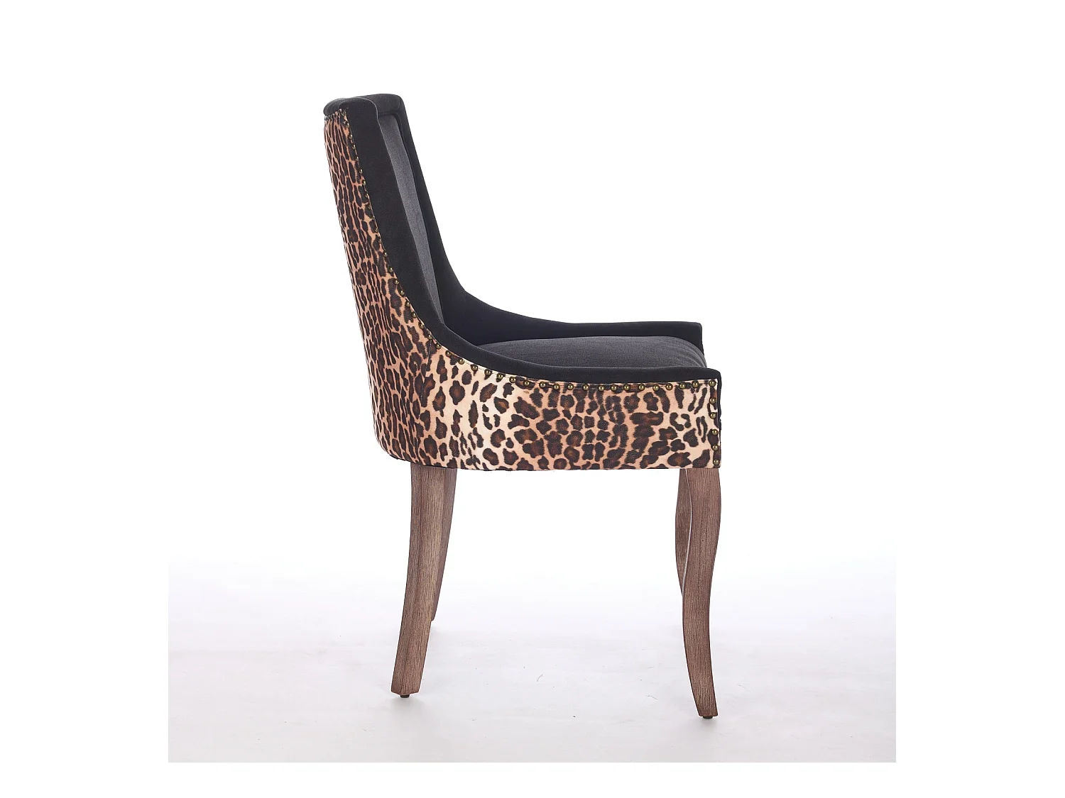 Lot de 2 chaises de salle à manger en chenille avec dossier et garniture cloutée - noir et léopard