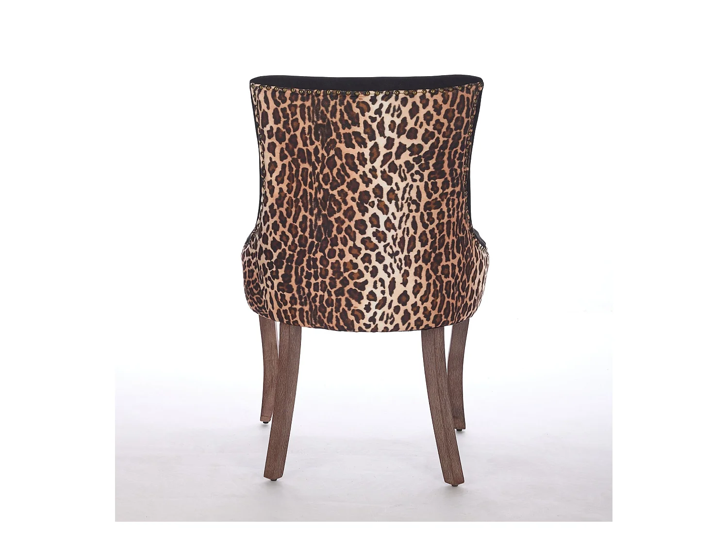 Lot de 2 chaises de salle à manger en chenille avec dossier et garniture cloutée - noir et léopard