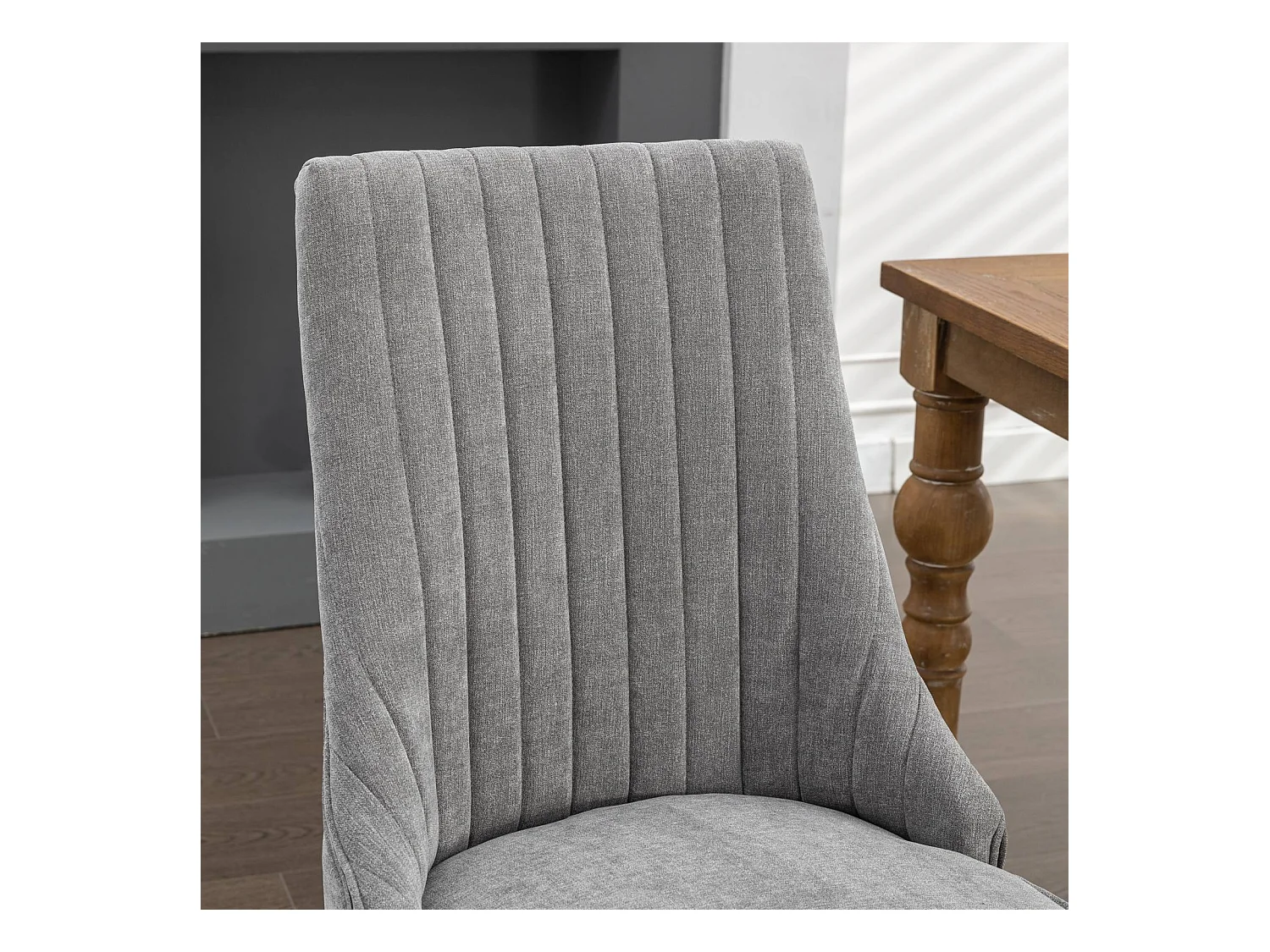 Lot de 2 chaises de salle à manger avec dossier rembourré et pieds en bois - Chenille gris