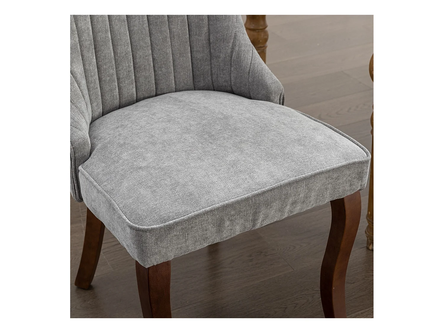 Lot de 2 chaises de salle à manger avec dossier rembourré et pieds en bois - Chenille gris