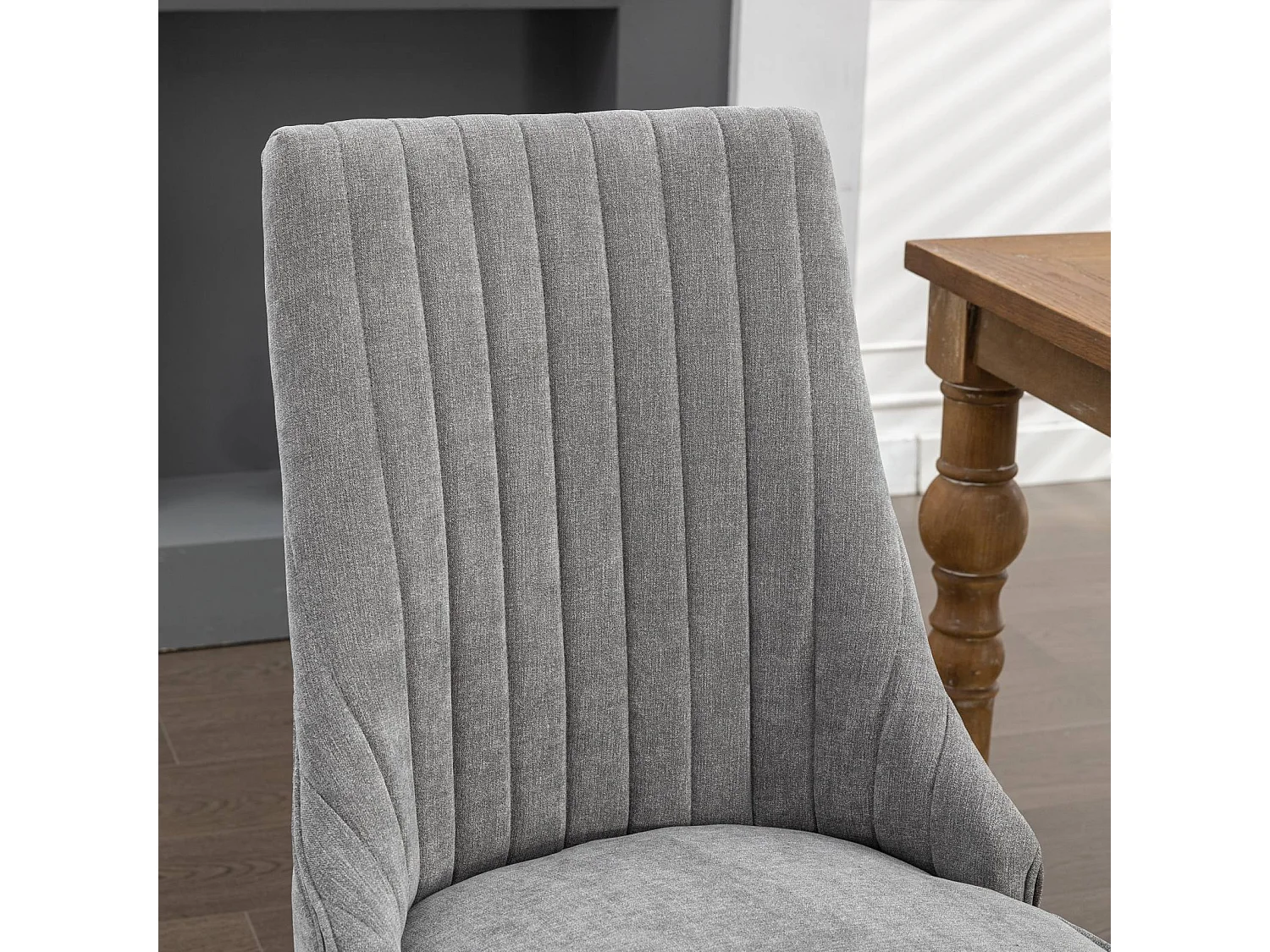 Lot de 2 chaises de salle à manger avec dossier rembourré et pieds en bois - Chenille gris