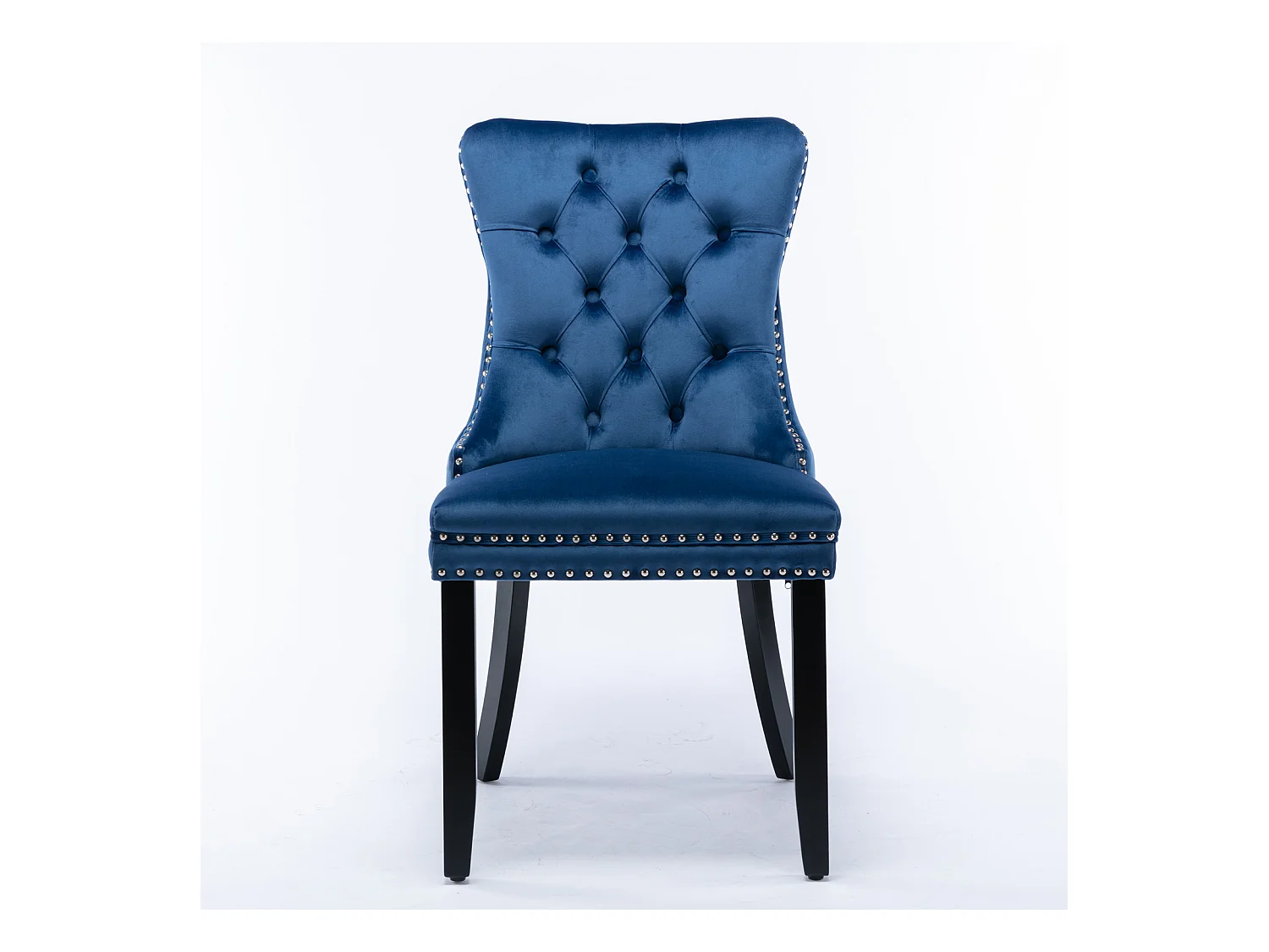 Lot de 2 chaises de salle à manger en velours bleu avec garniture cloutée et dossier rembourré