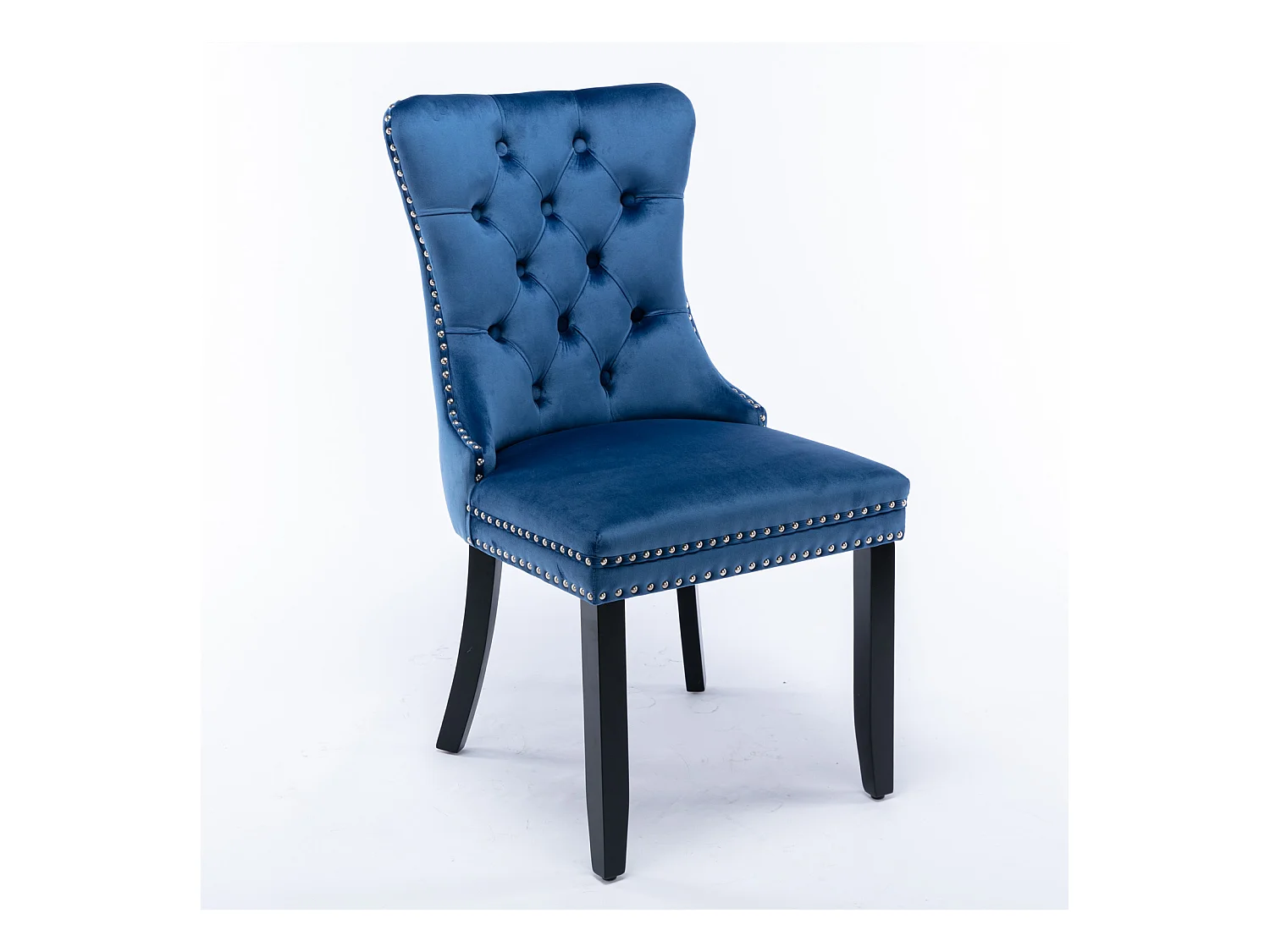 Lot de 2 chaises de salle à manger en velours bleu avec garniture cloutée et dossier rembourré