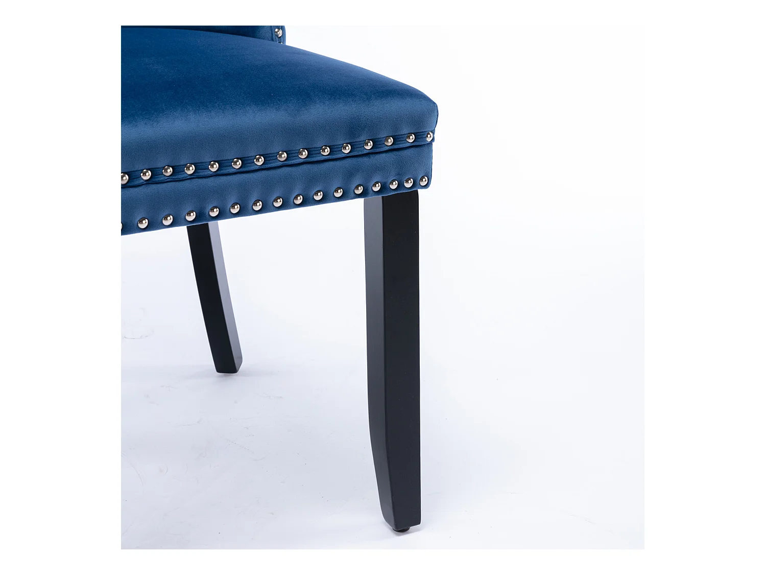 Lot de 2 chaises de salle à manger en velours bleu avec garniture cloutée et dossier rembourré