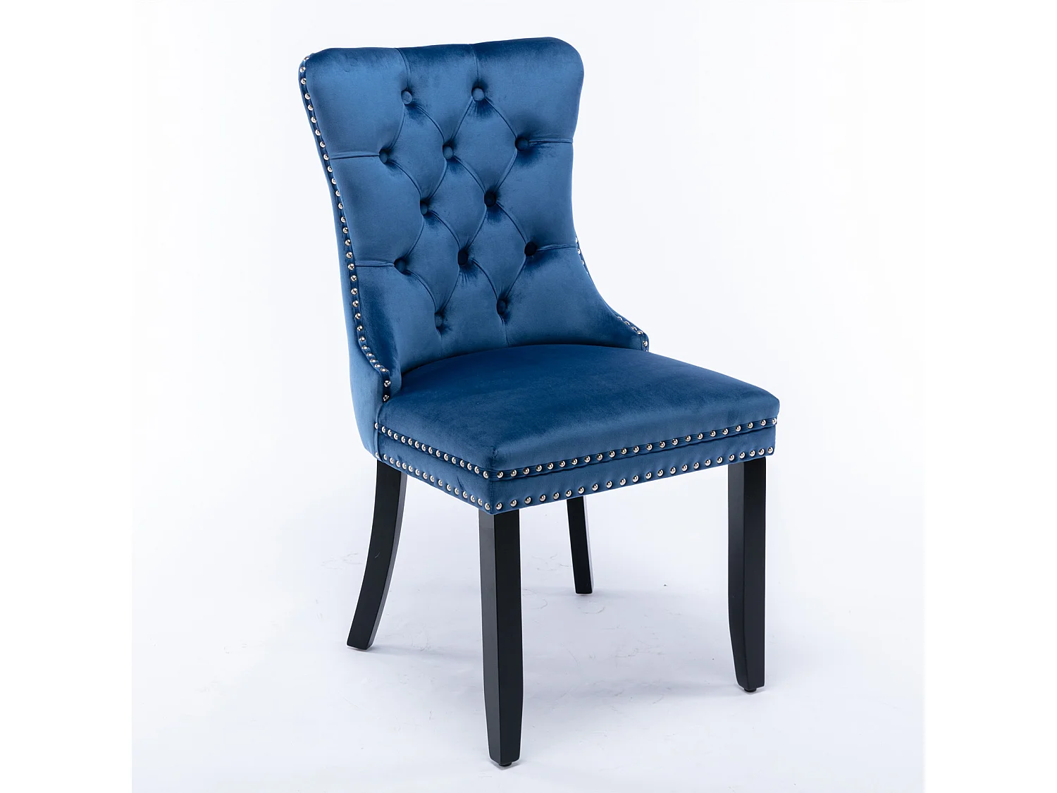 Lot de 2 chaises de salle à manger en velours bleu avec garniture cloutée et dossier rembourré