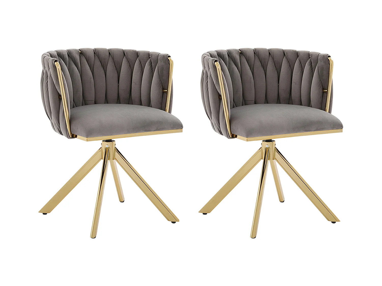 Lot de 2 chaises de salle à manger en velours gris avec fonction pivotante et pieds en métal doré