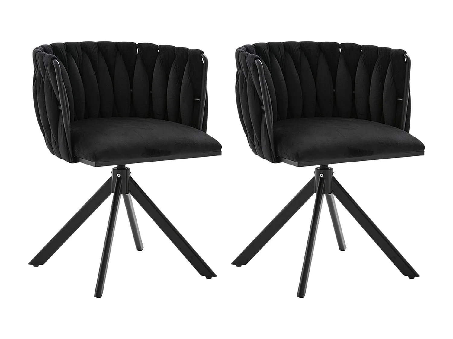 Lot de 2 chaises de salle à manger en velours noir avec fonction pivotante et pieds en métal