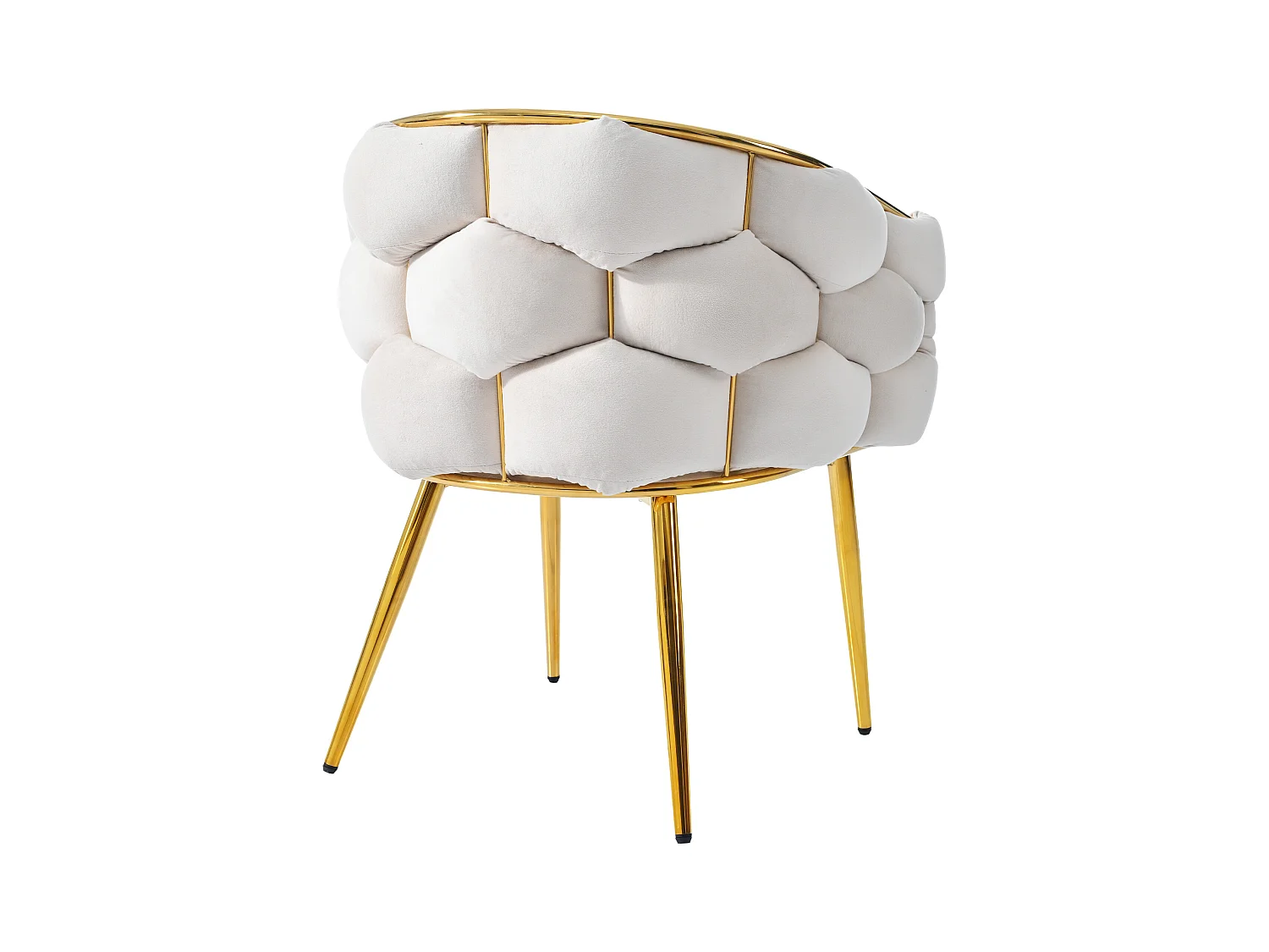 Lot de 4 chaises de salle à manger en velours beige avec dossier rembourré, structure en métal doré